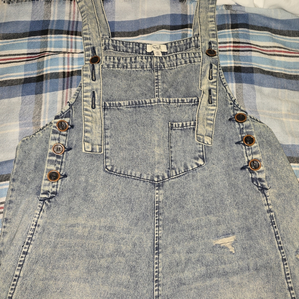 easel Light Blue Acid-Wash Denim Overalls - Picture 2 of 7